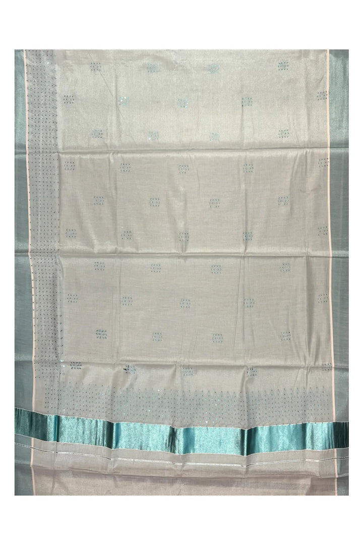 Kerala turquoise tissue saree with sequence work