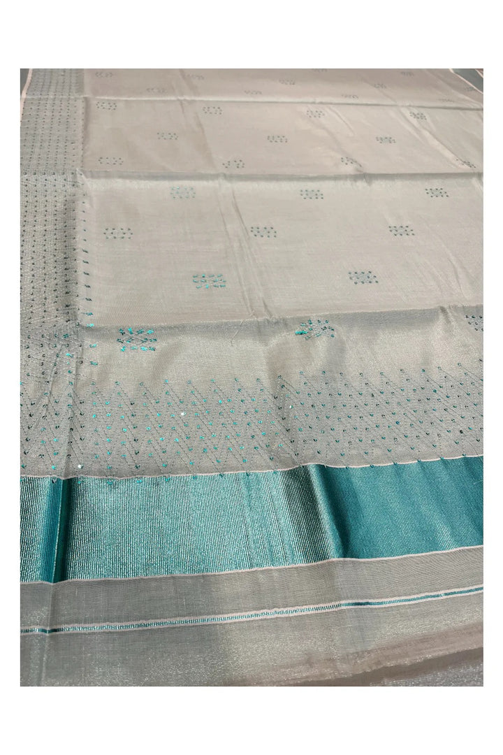 Kerala turquoise tissue saree with sequence work