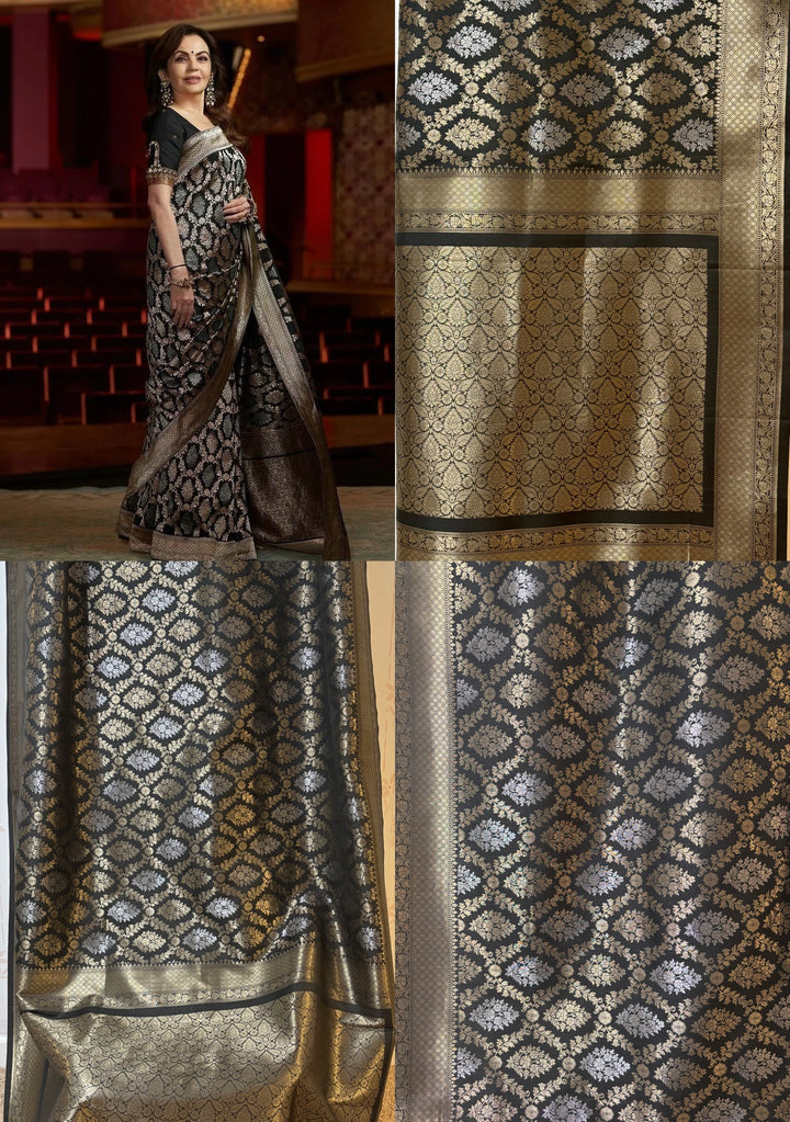 Nita Ambani inspired Black semi Banarasi saree and Blouse set