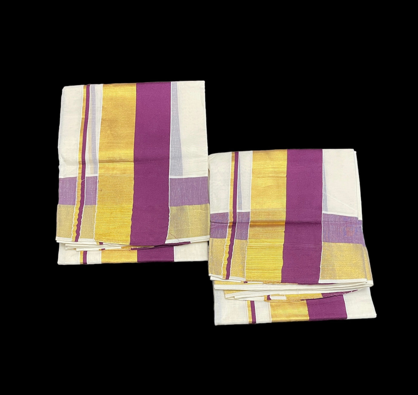 Kerala Kasavu purple and gold double border set Mundu