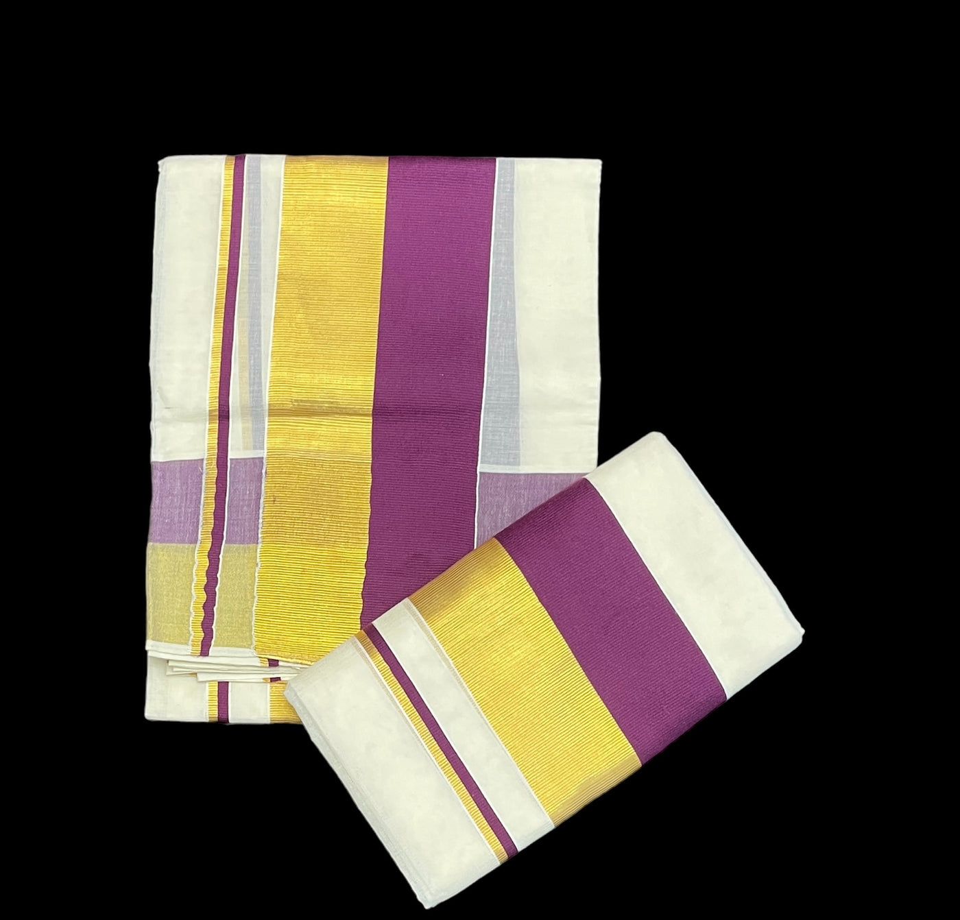 Kerala Kasavu purple and gold double border set Mundu