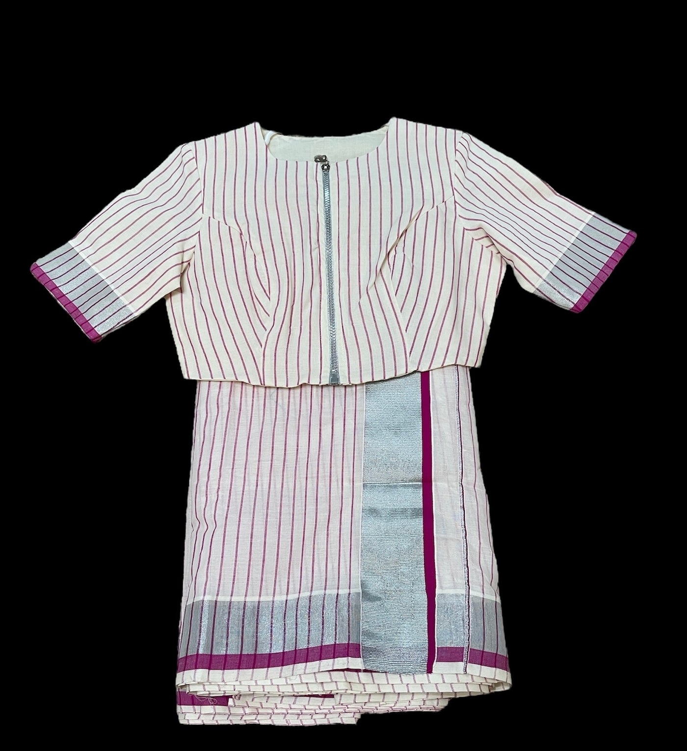 Kerala kasavu stripes saree and blouse set