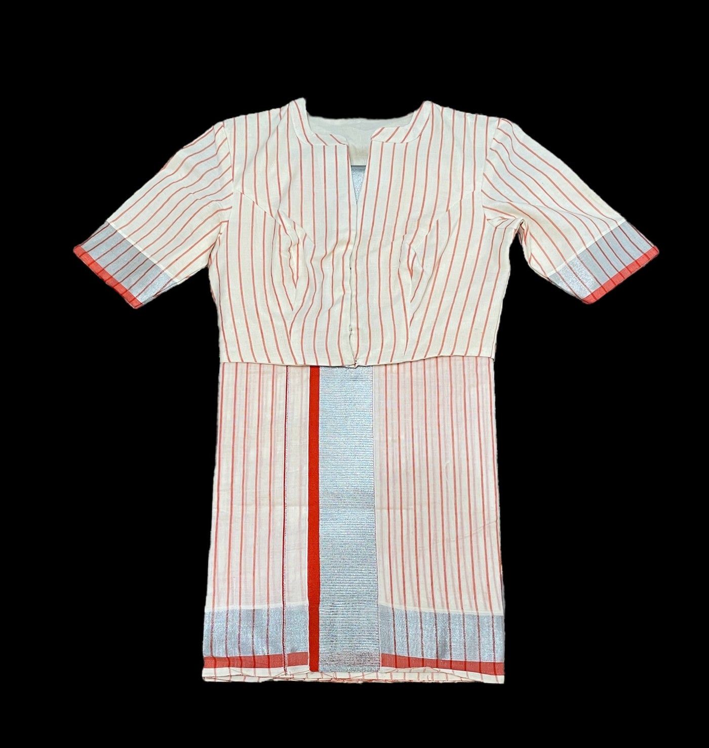 Kerala kasavu Orange stripes saree and blouse set