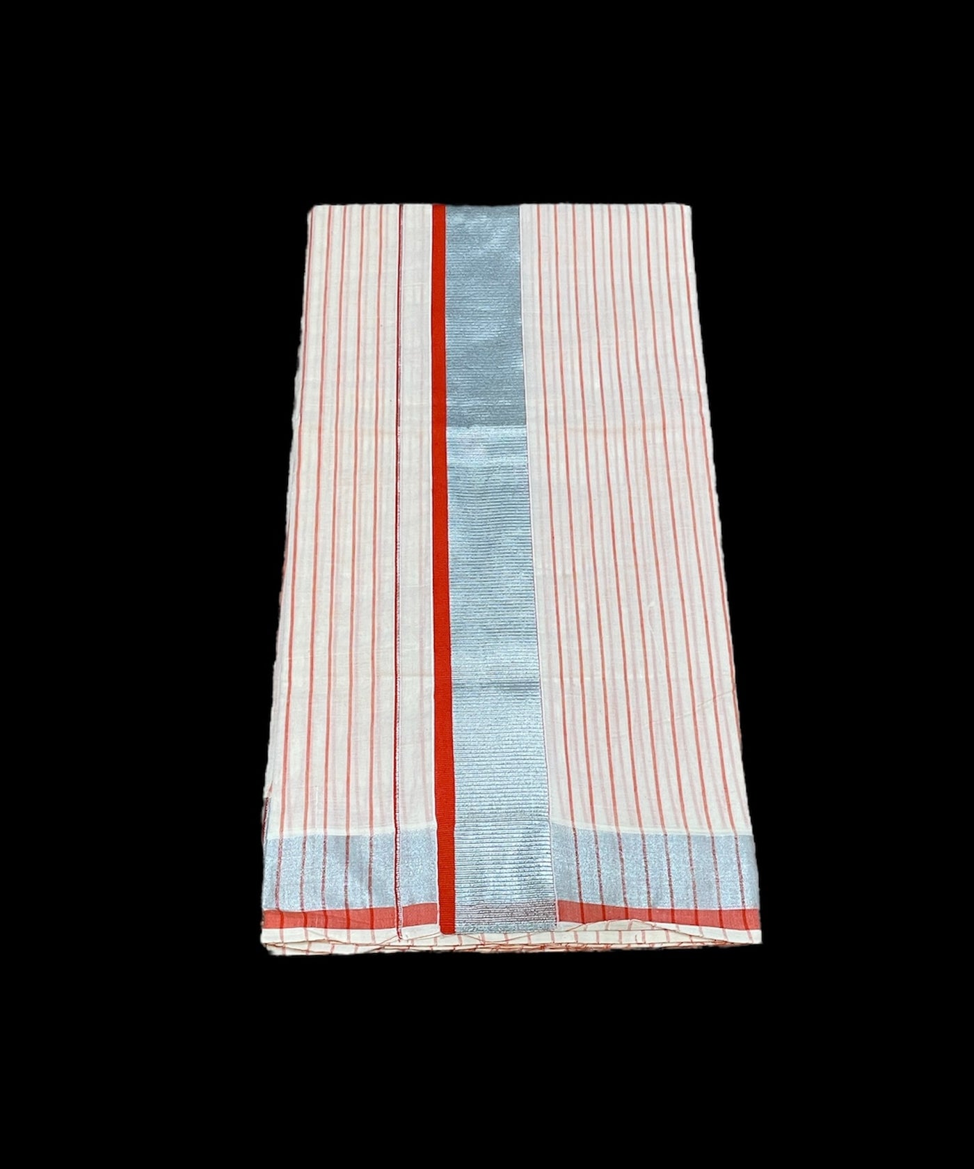 Kerala kasavu Orange stripes saree and blouse set