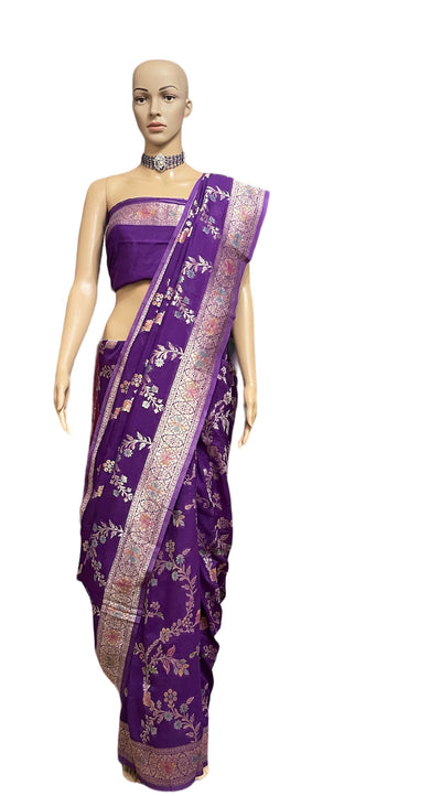 Violet Banarasi Meenakari work saree