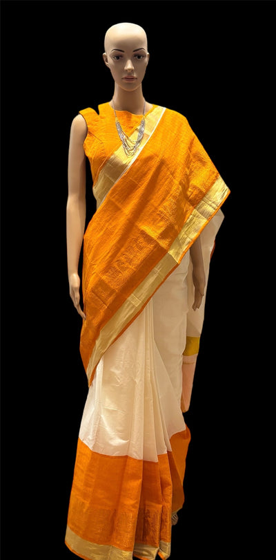 Sungudi infused kerala kasavu saree and blouse set