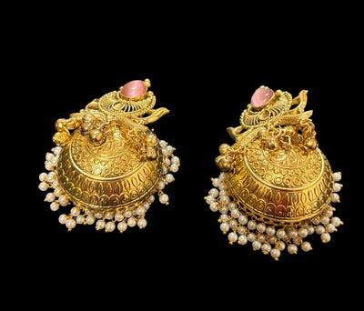 Golden Brass pink jhumkas