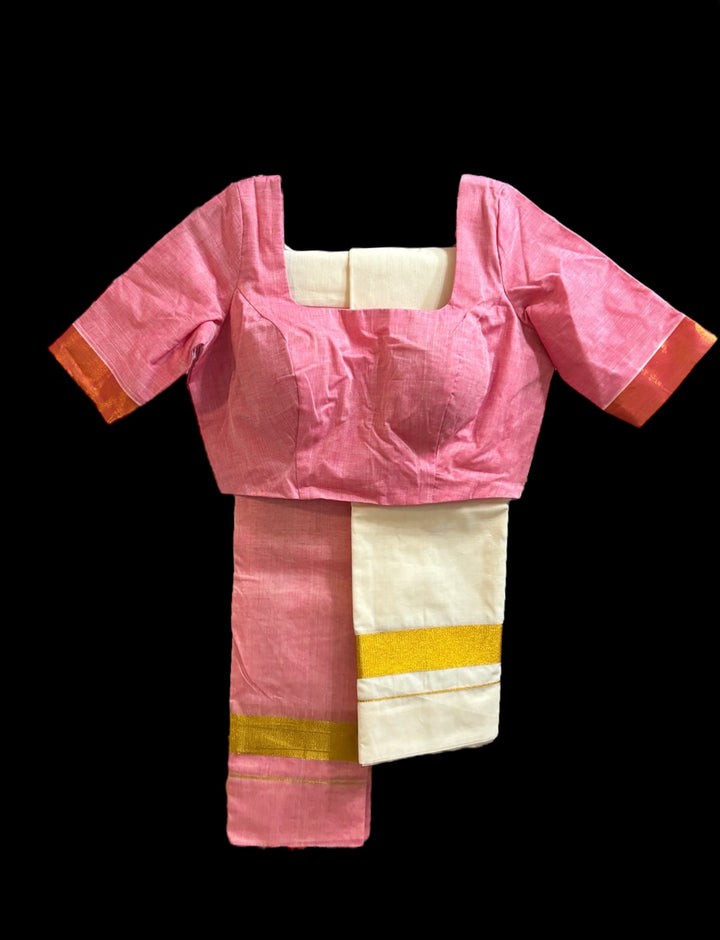 Pink Half and Half set Mundu and blouse set