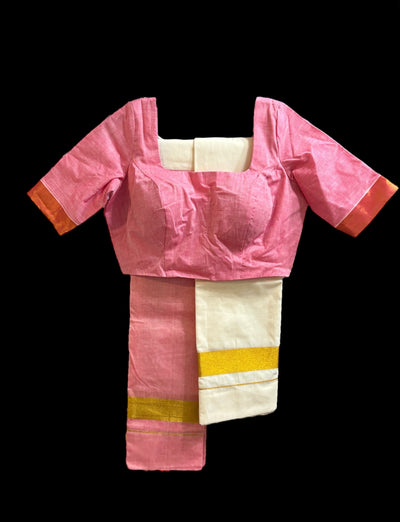 Pink Half and Half set Mundu and blouse set