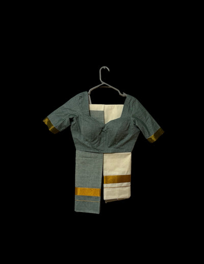 Sage green Half and Half set Mundu and blouse set