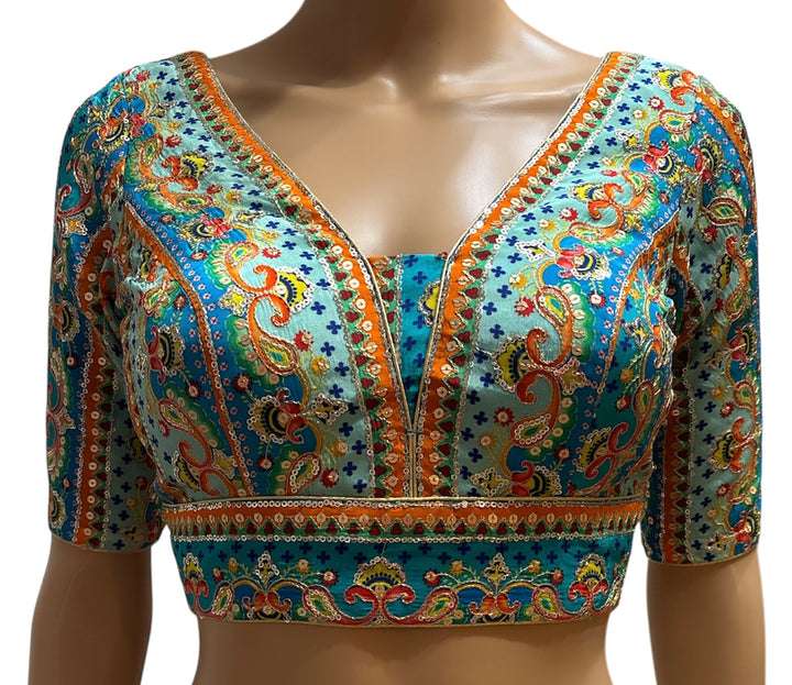 Blue sequins embroidered blouse