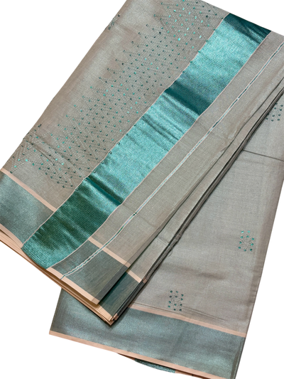 Kerala turquoise tissue saree with sequence work