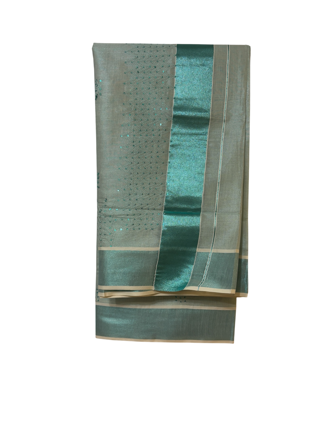 Kerala turquoise tissue saree with sequence work