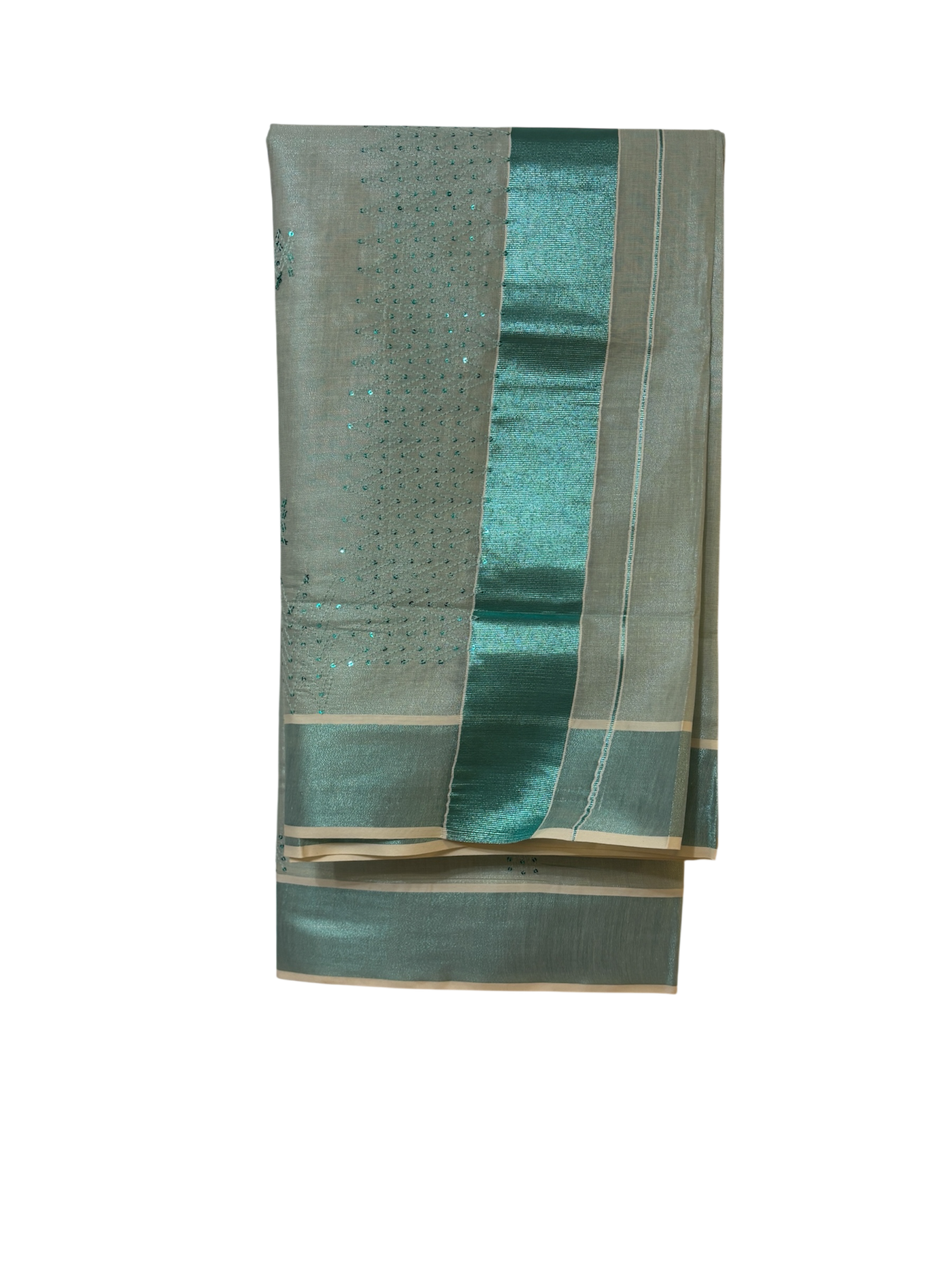 Kerala turquoise tissue saree with sequence work