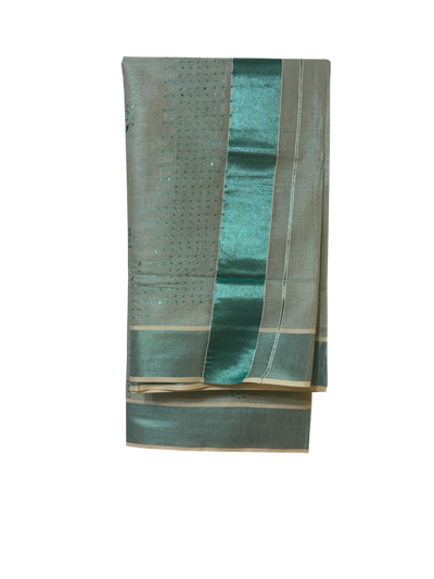 Kerala turquoise tissue saree with sequence work