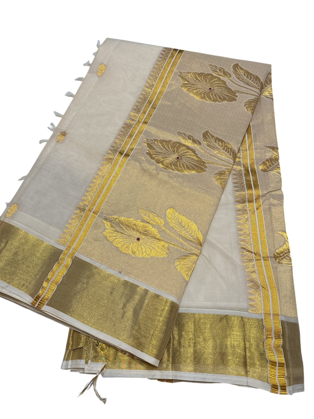 Kerala cotton saree with zari woven flowers and blouse set