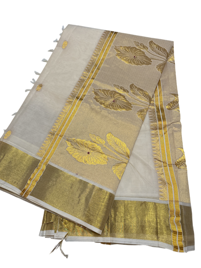 Kerala cotton saree with zari woven flowers and blouse set