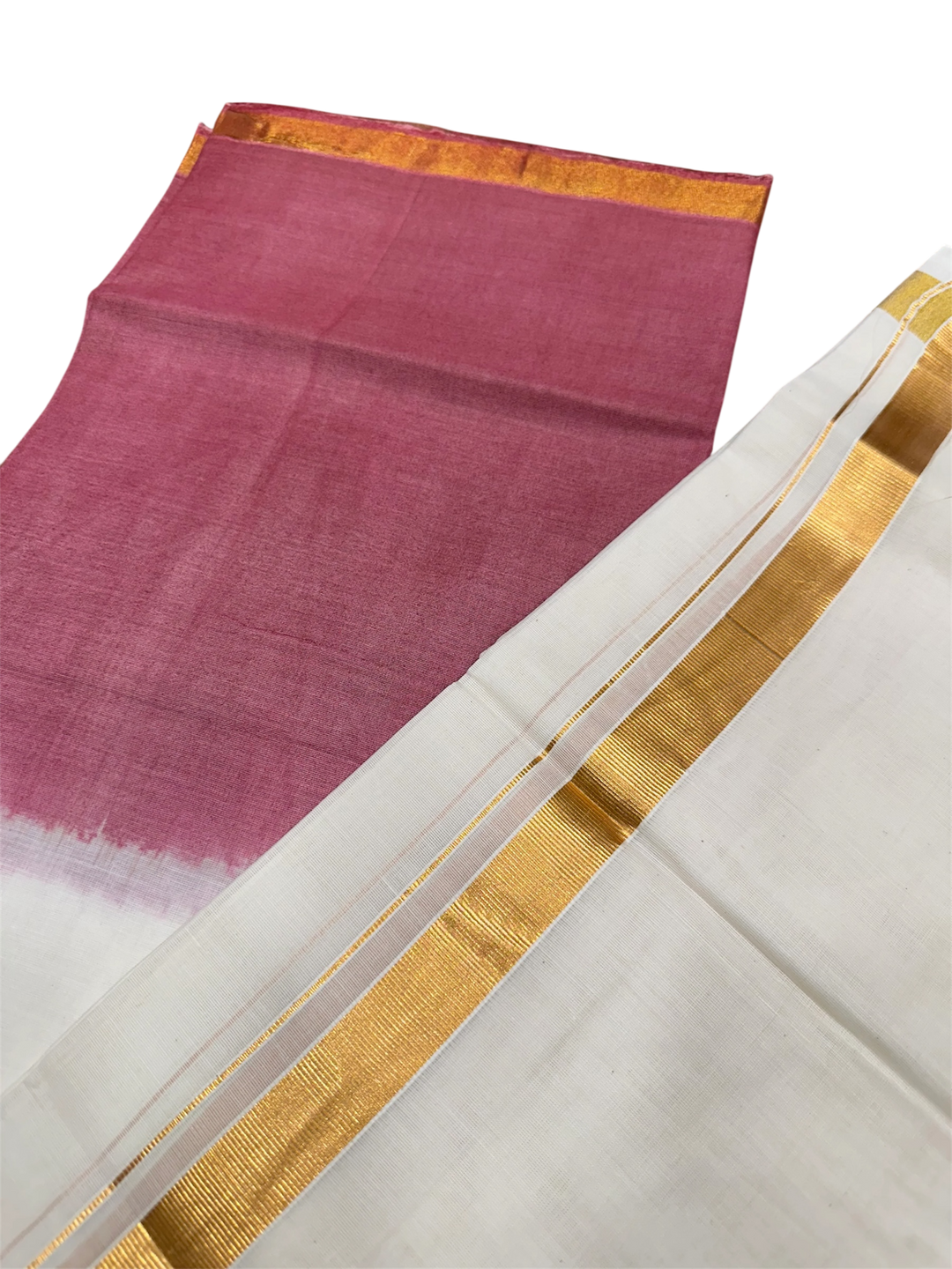 Tie & Dye Half and Half brick red cotton kasavu saree