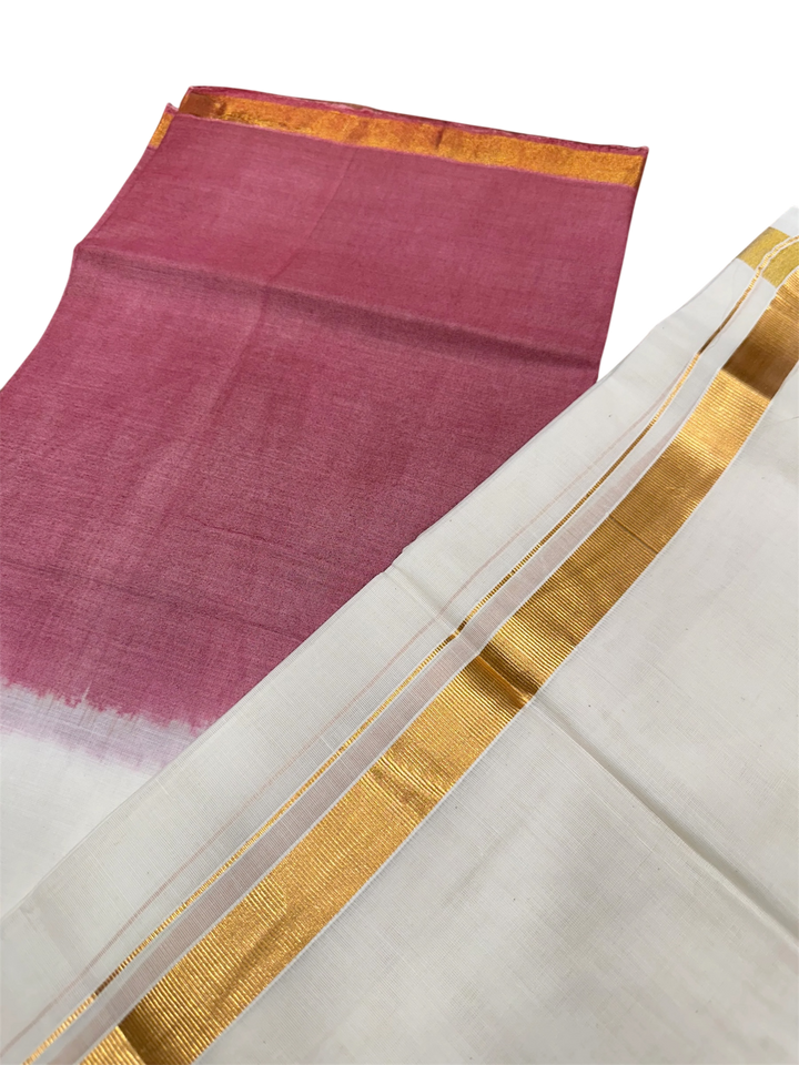 Tie & Dye Half and Half brick red cotton kasavu saree