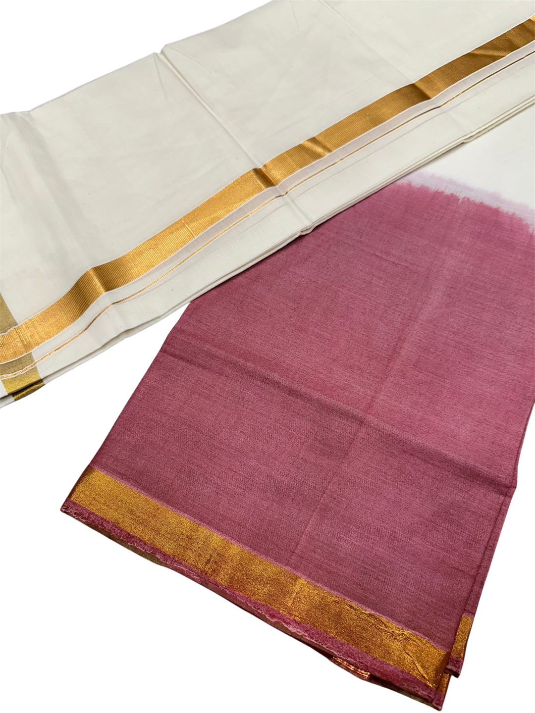 Tie & Dye Half and Half brick red cotton kasavu saree