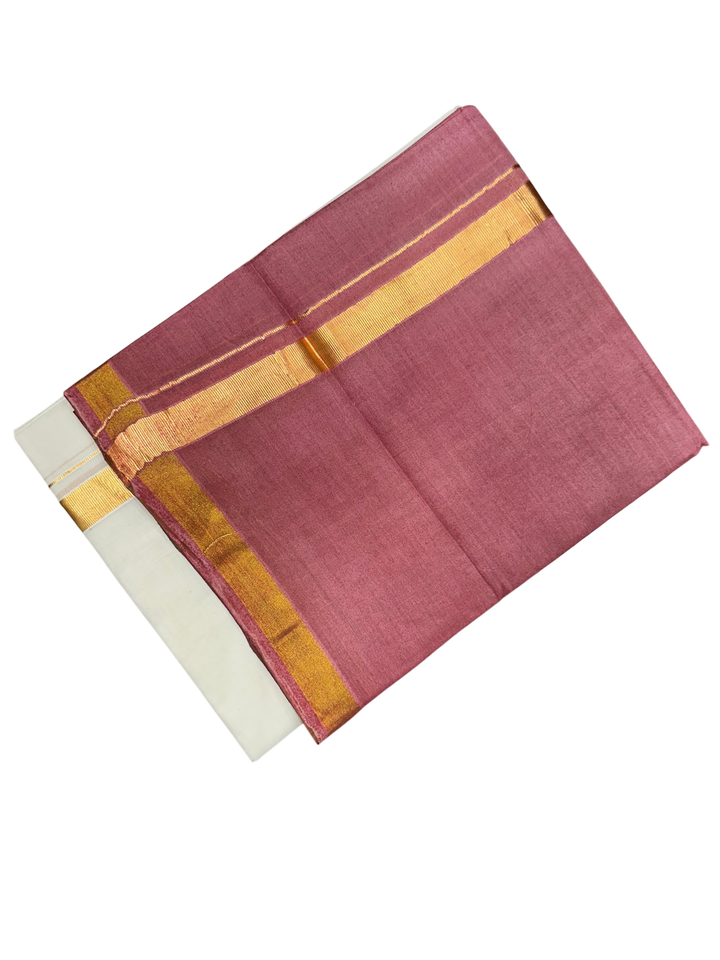 Tie & Dye Half and Half brick red cotton kasavu saree