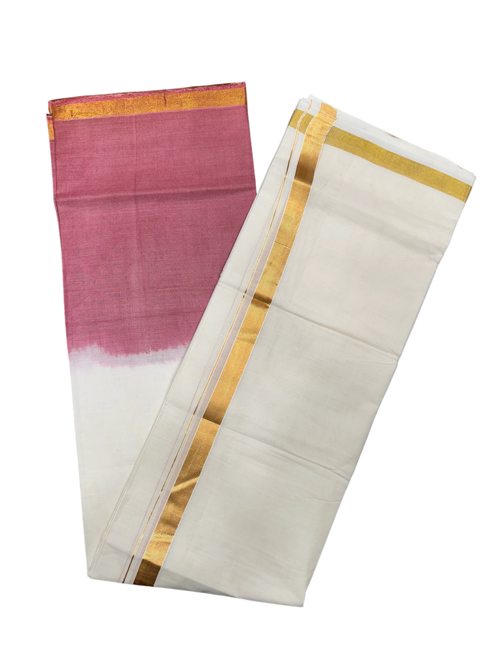 Tie & Dye Half and Half brick red cotton kasavu saree