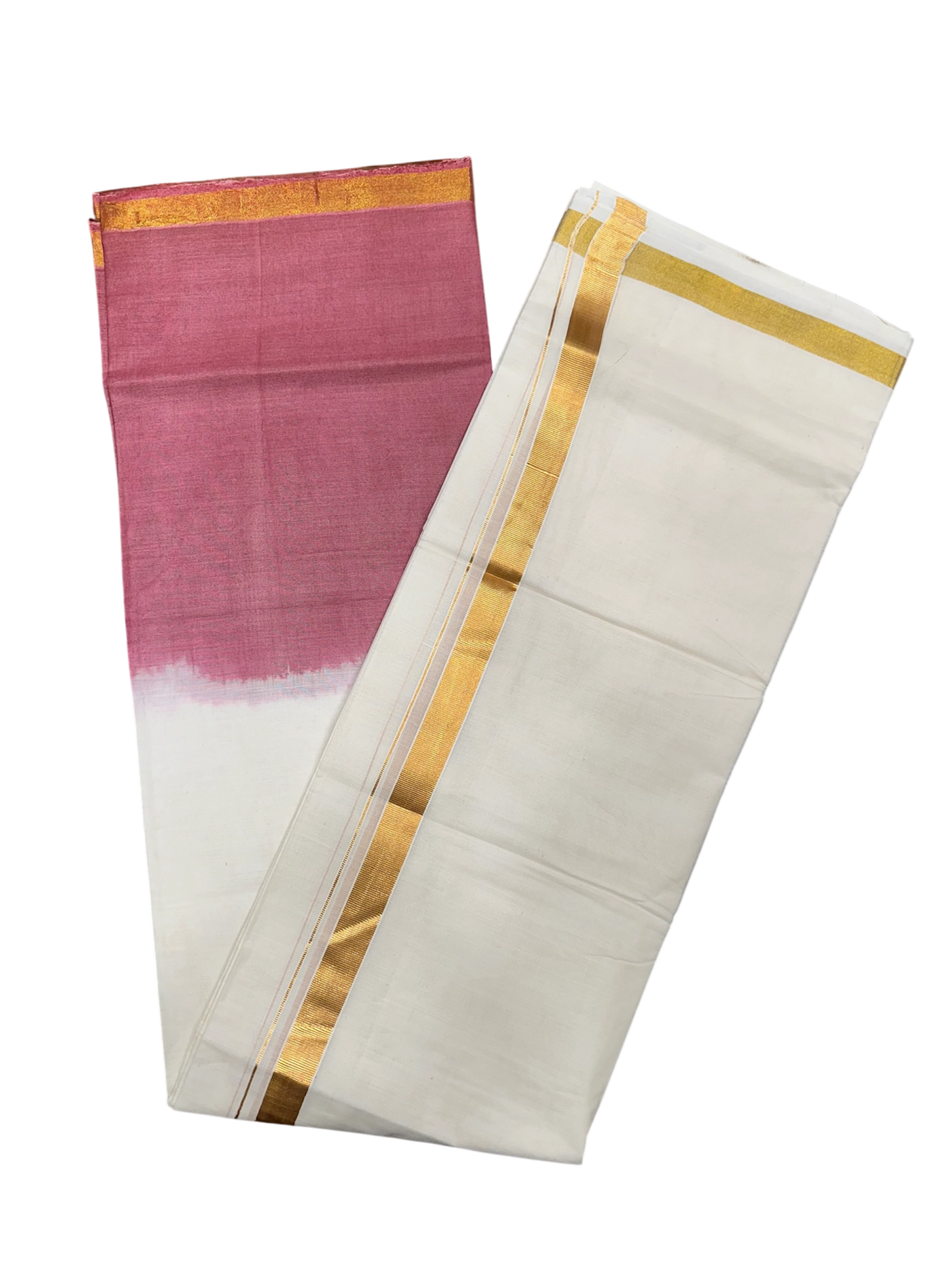 Tie & Dye Half and Half brick red cotton kasavu saree