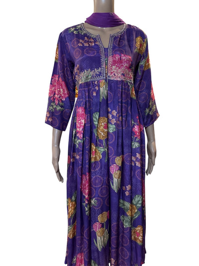 Violet floral 3 piece muslin suit set