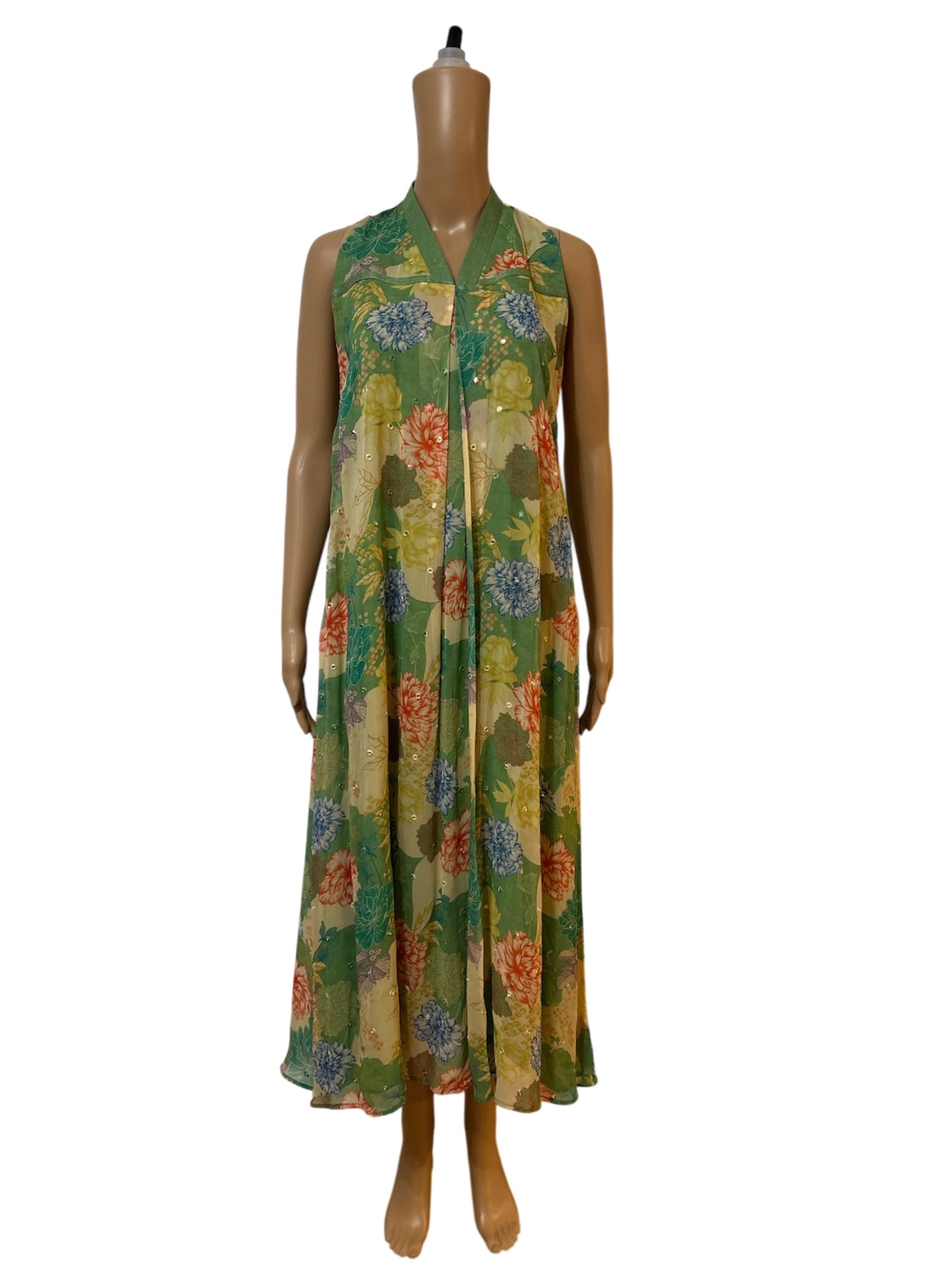 Pastel green georgette halter neck dress