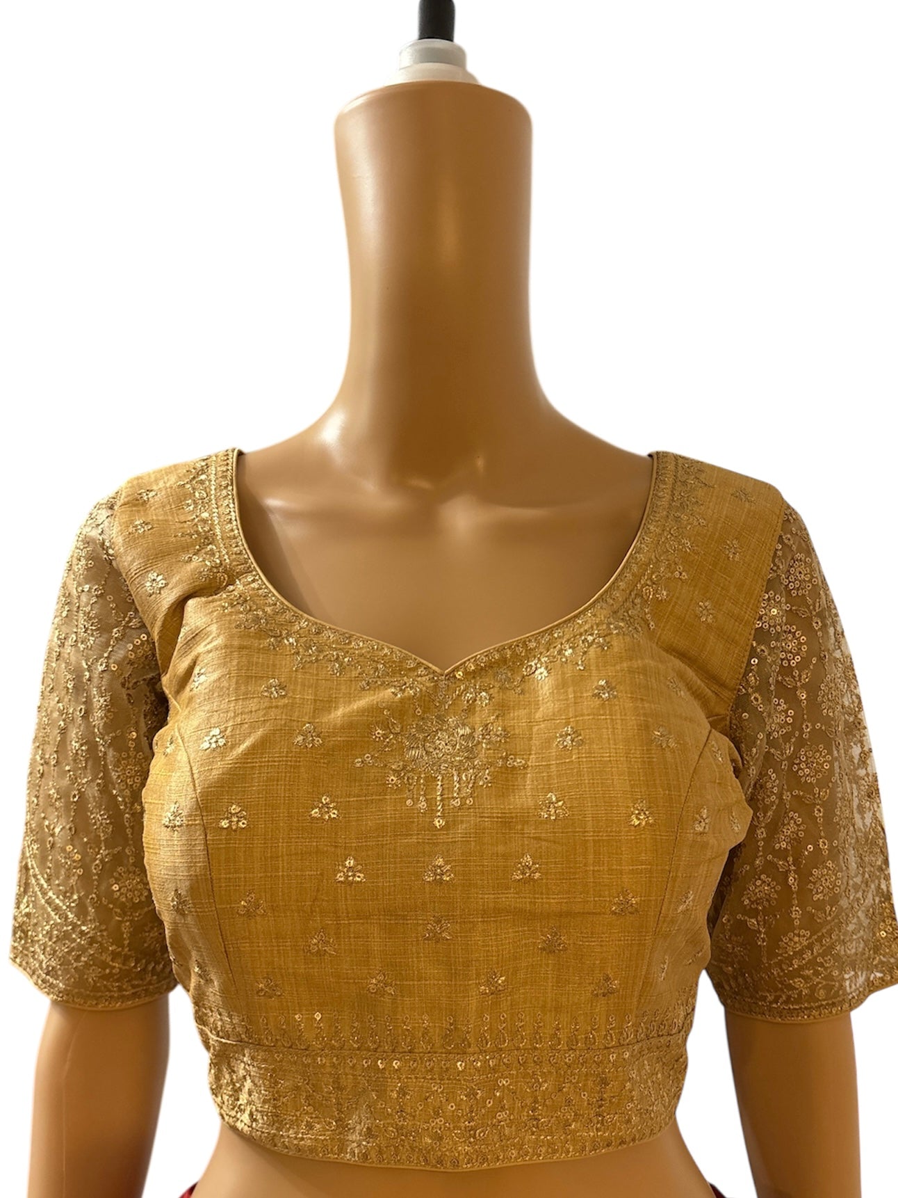 Gold Zari Embroidery Silk Blend Padded Blouse With Sequins