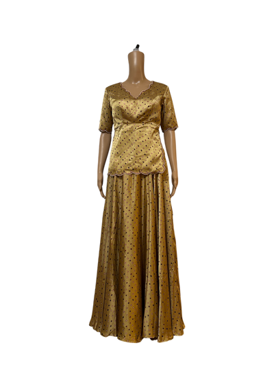 Beige Satin Bandhini digital print lehanga set