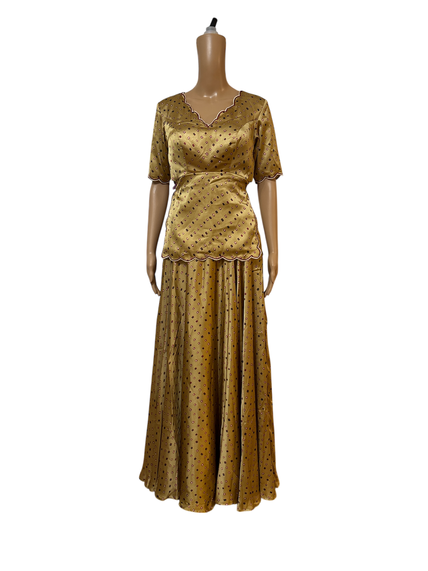 Beige Satin Bandhini digital print lehanga set