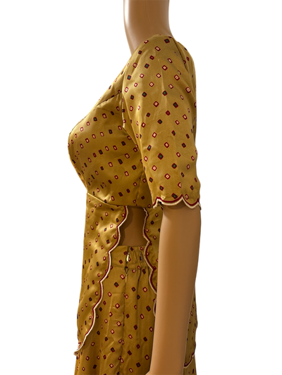 Beige Satin Bandhini digital print lehanga set