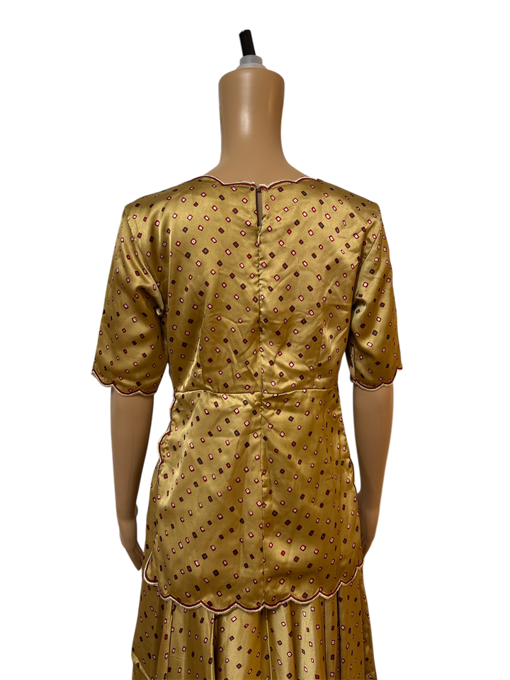 Beige Satin Bandhini digital print lehanga set
