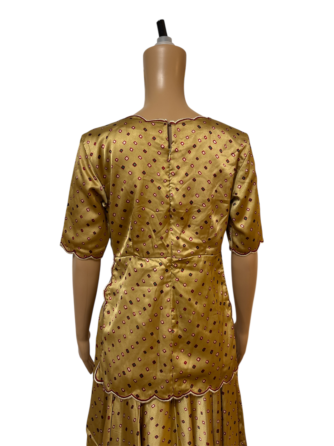 Beige Satin Bandhini digital print lehanga set