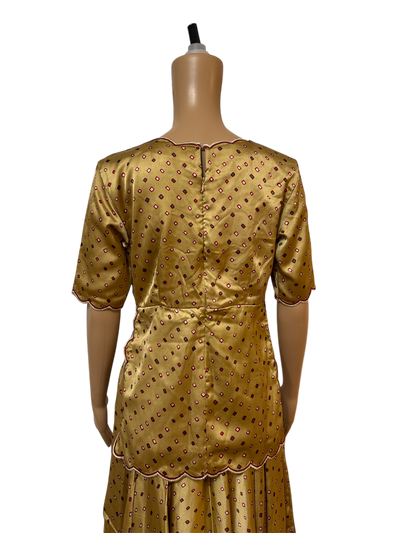 Beige Satin Bandhini digital print lehanga set