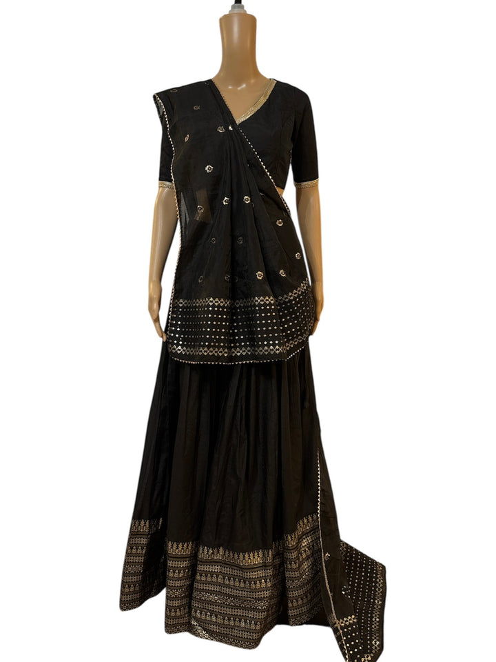 Black Chanderi Silk Lehenga Set