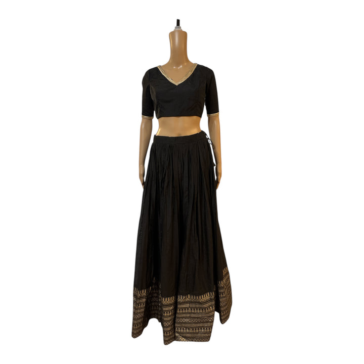 Black Chanderi Silk Lehenga Set
