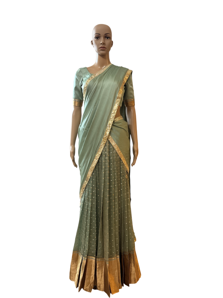 Pastel green Banarasi tissue lehenga set