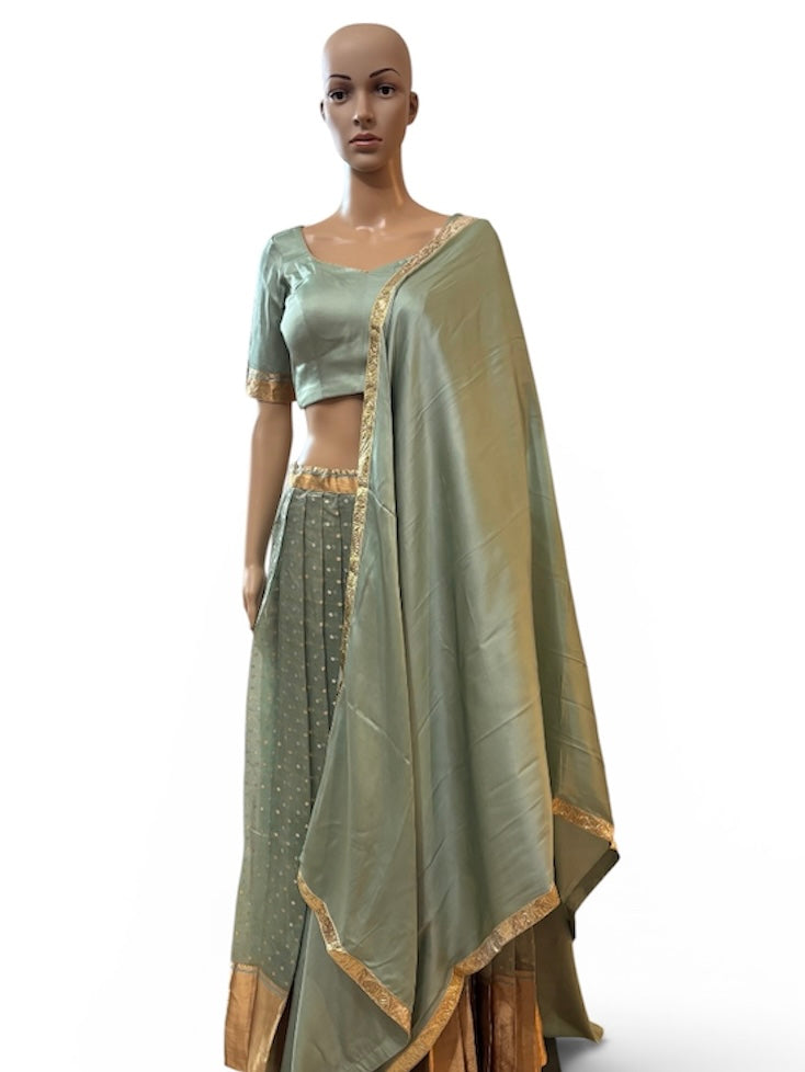 Pastel green Banarasi tissue lehenga set