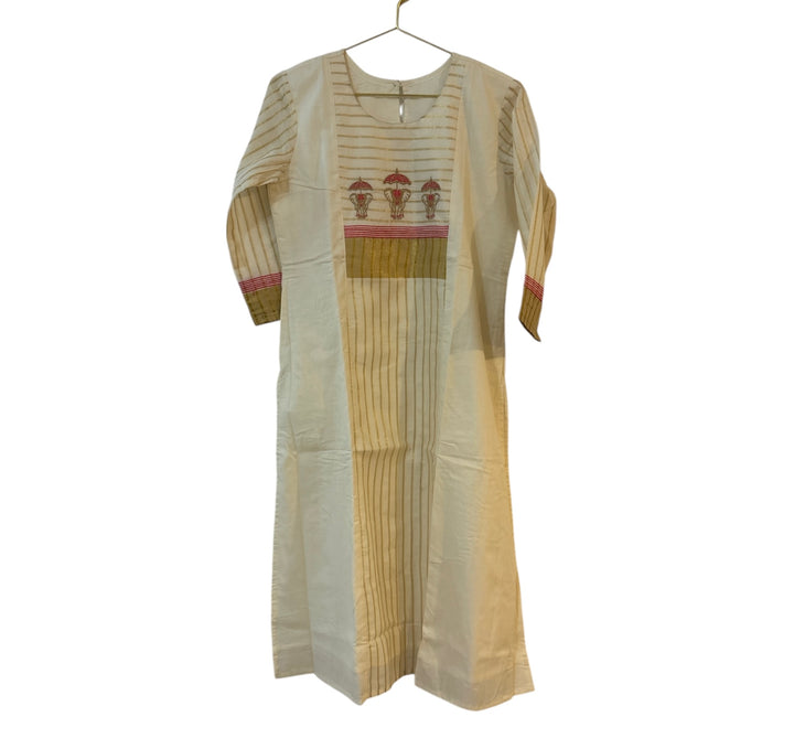 Kerala Kasavu Kurta with Muthukuda embroidery
