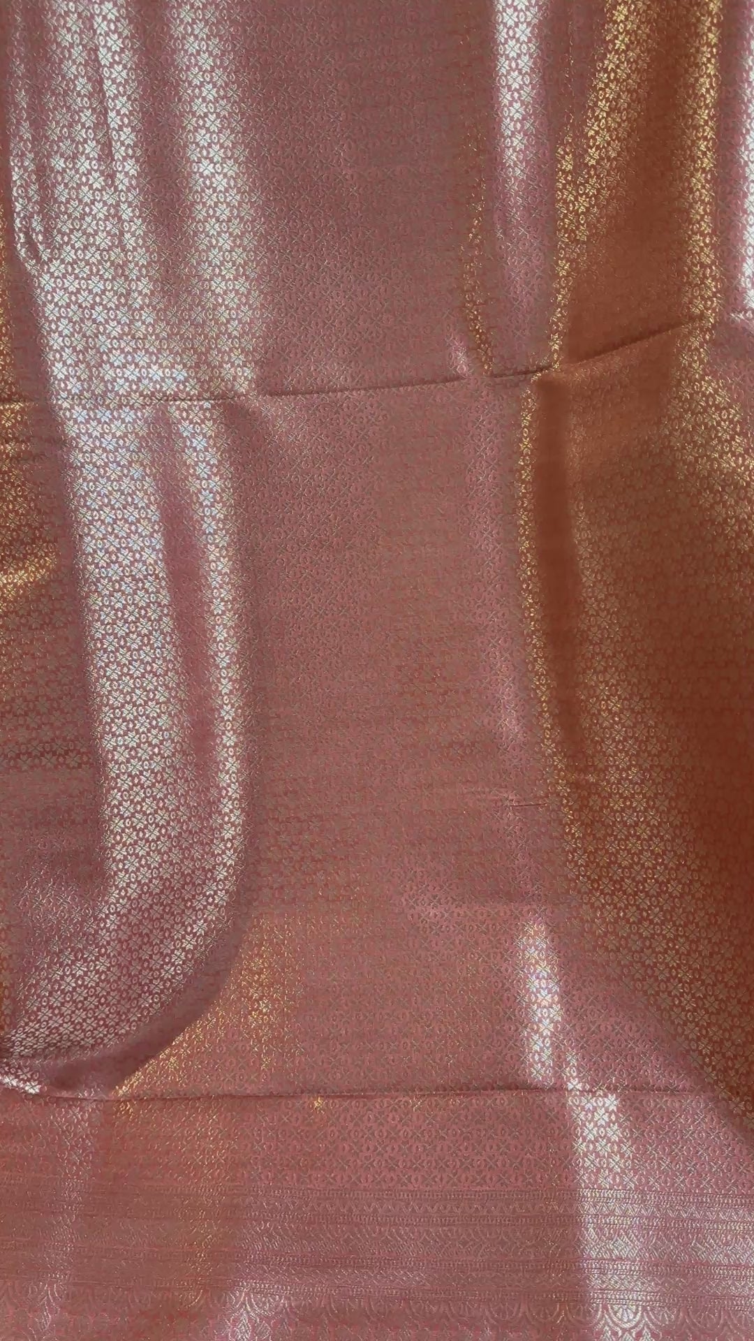 Peach pink silver banarasi silk saree and blouse set