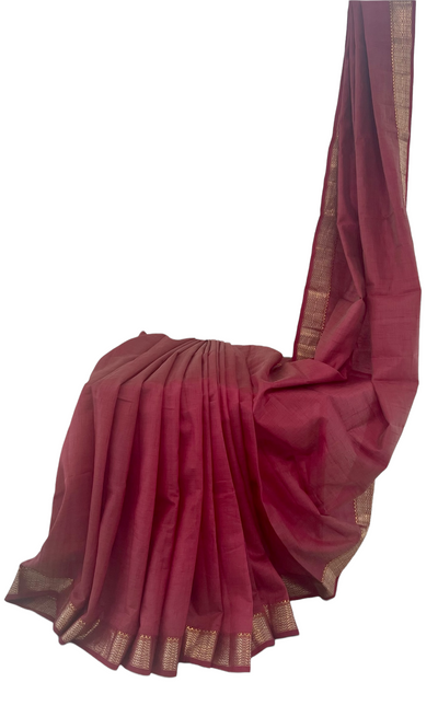 Brick Red tussar silk saree with gold and dull gold zari border