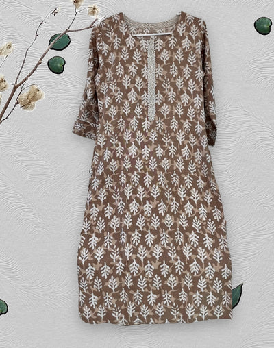 Brown Printed kurta Set