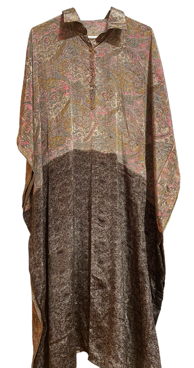 Brown Printed Crepe Kaftan Dress