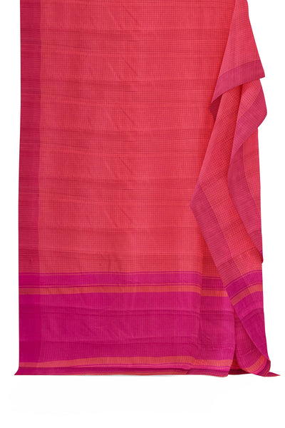 Dualtone pink orange small checks tussar silk saree