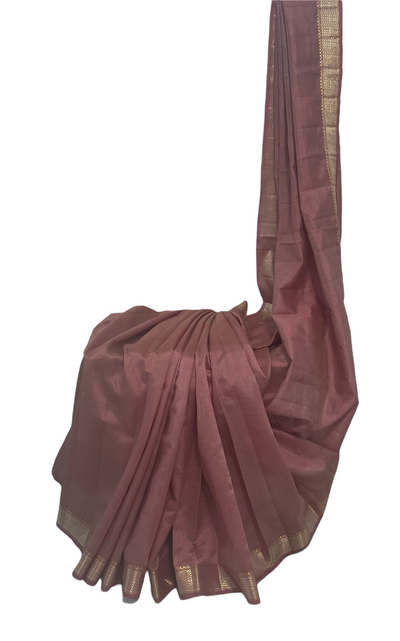 Dusty pink tussar silk saree with gold and dull gold zari