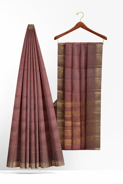 Dusty pink tussar silk saree with gold and dull gold zari