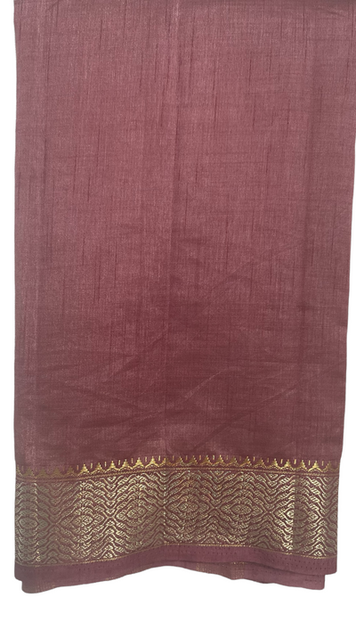 Dusty pink tussar silk saree with gold and dull gold zari