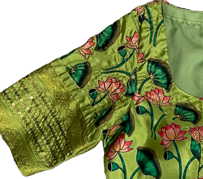 Hand worked Green Pichwai Print Blouse